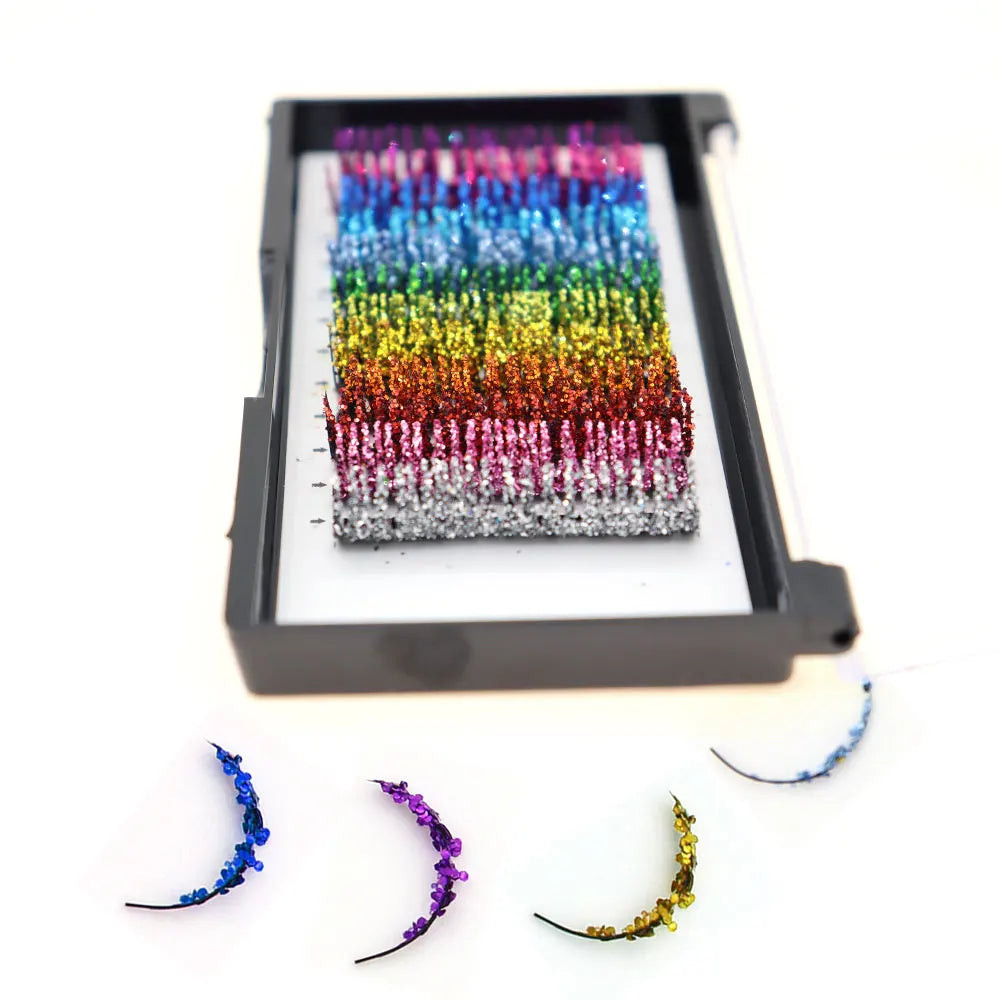 Fashion Glitter Lash Extensions – Colorful Shine, Mix Colors & Russian Volume