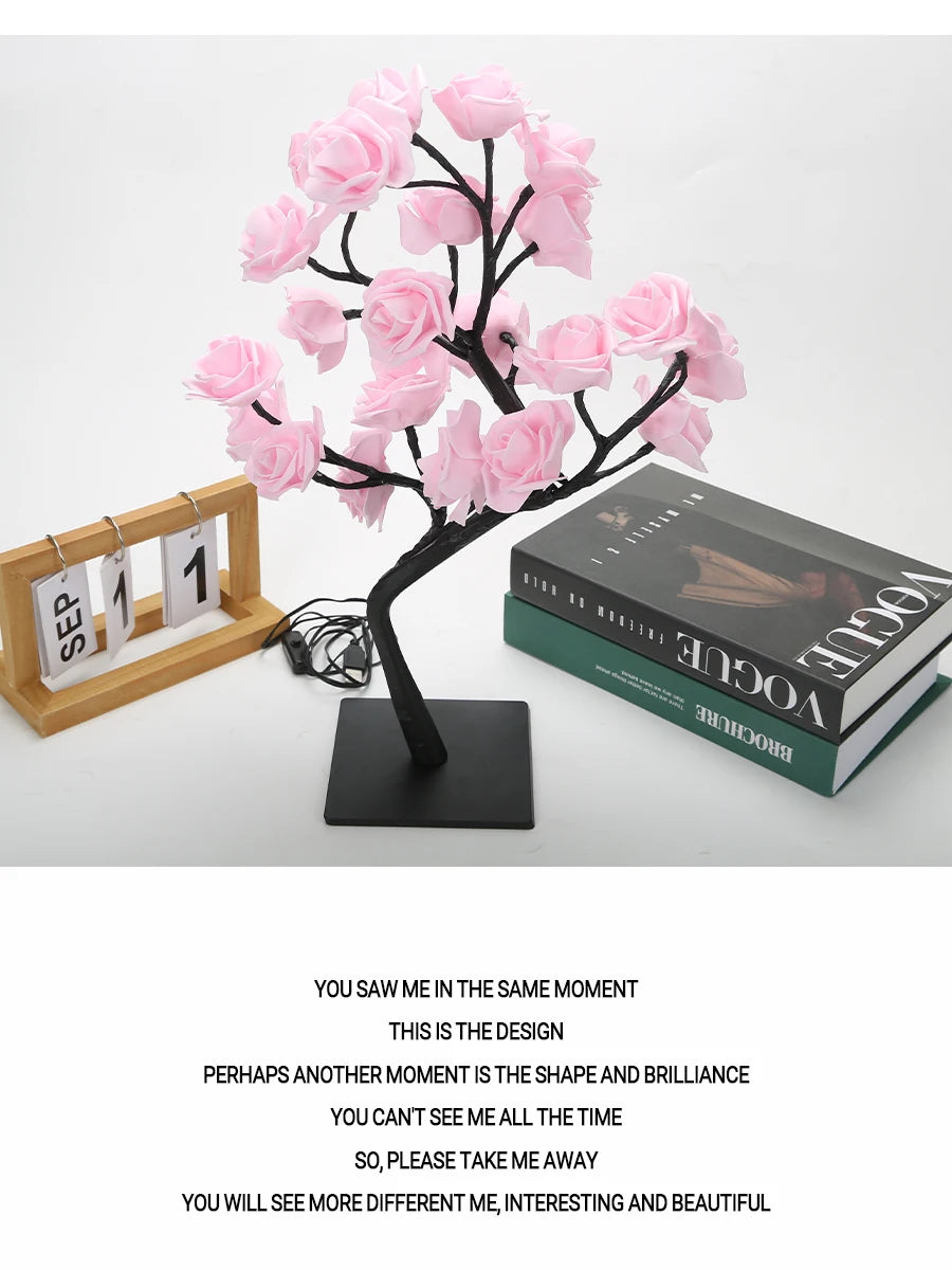 24-LED Rose Tree Table Lamp – Fairy Flower Night Light