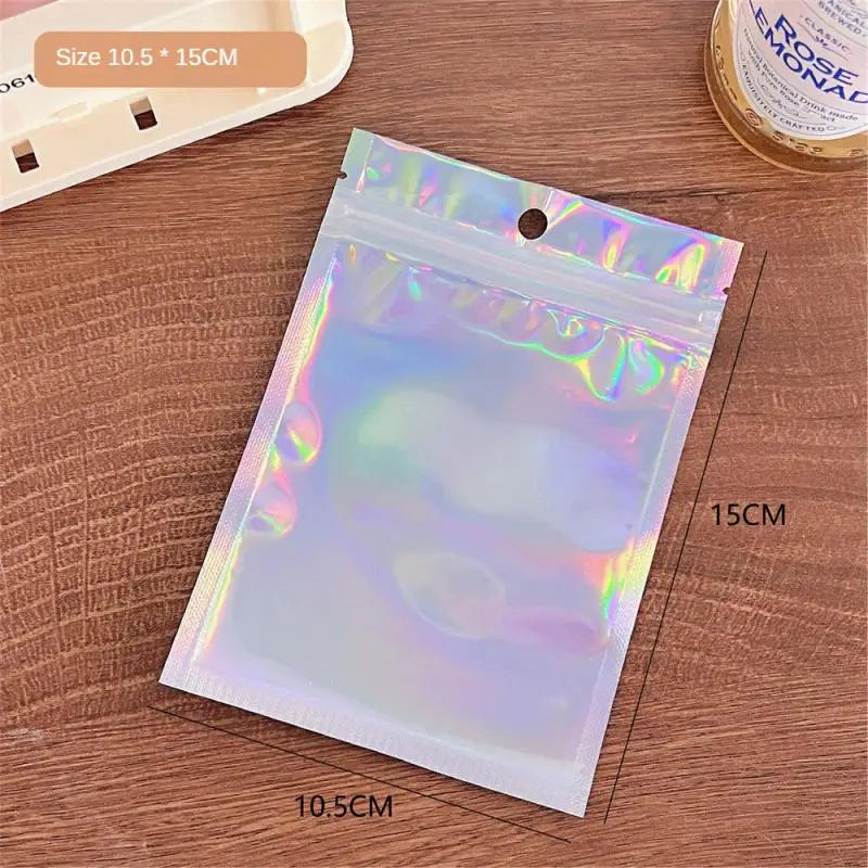 10pcs Holographic Smell-Proof Mylar Bags – Resealable Ziplock Pouches