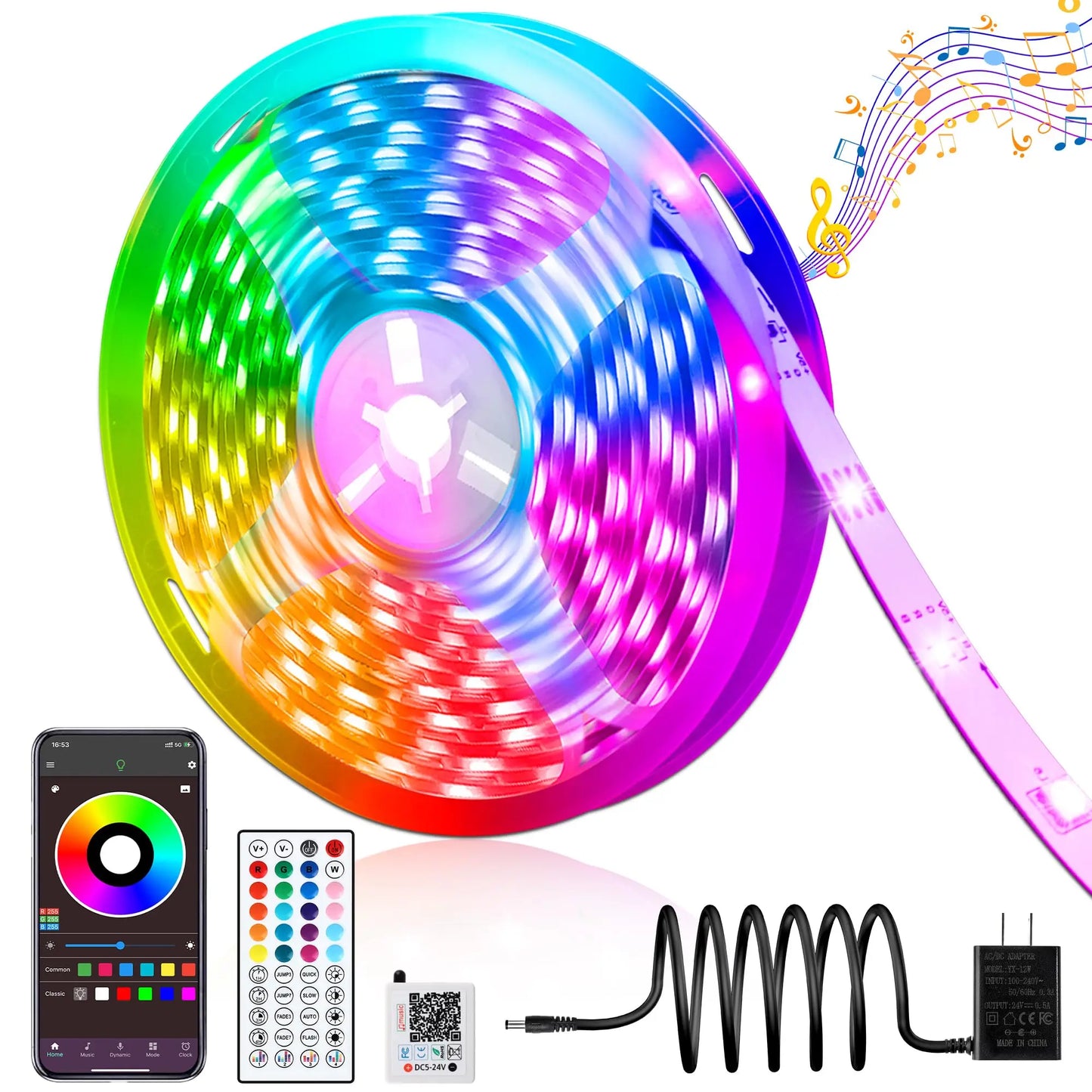 RGB LED Strip Lights – Music Sync Rope Lights with Remote & App Control (16ft–196ft)