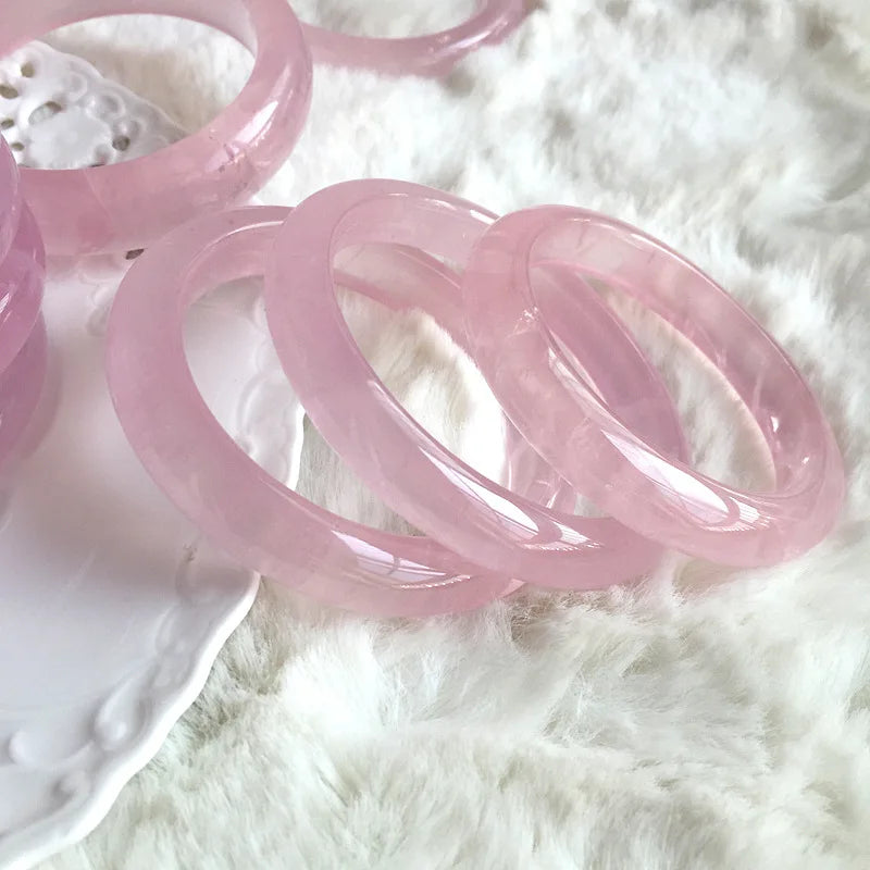 Natural Pink Rose Quartz Crystal Bangle – Elegant Women’s Bracelet (55–61mm)