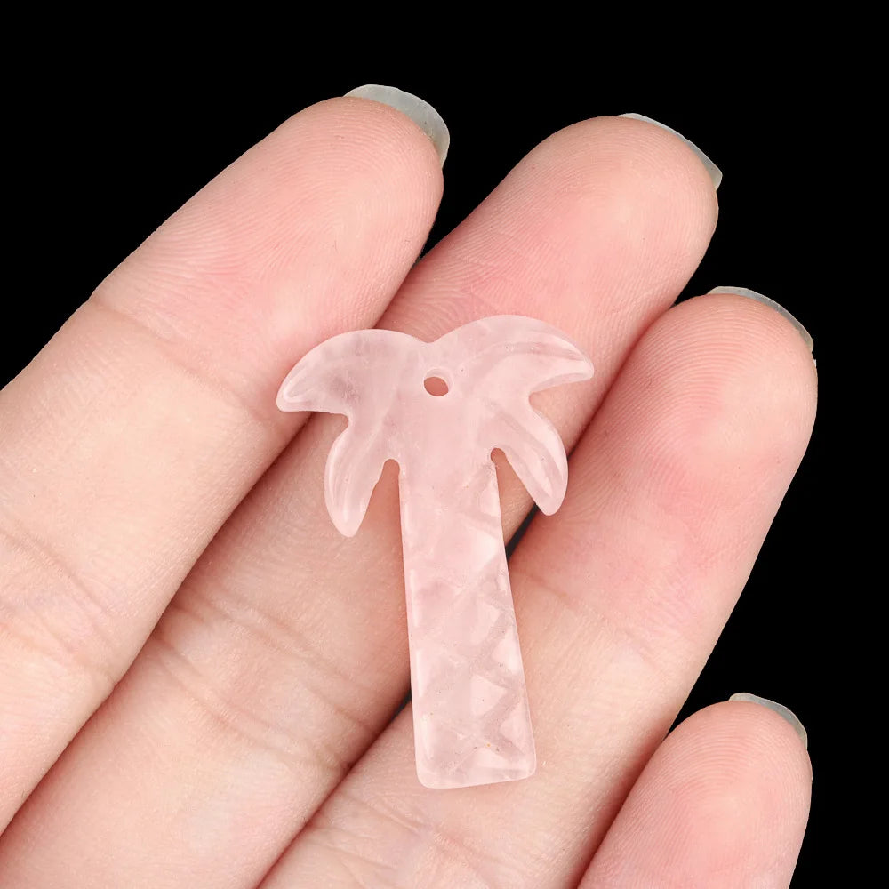 Natural Crystal Coconut Tree Statue – Carved Healing Stone Ornament with Pendant Hole