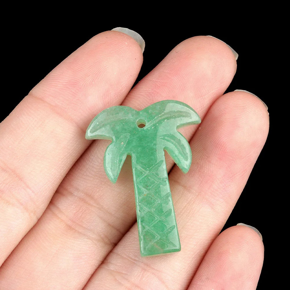 Natural Crystal Coconut Tree Statue – Carved Healing Stone Ornament with Pendant Hole
