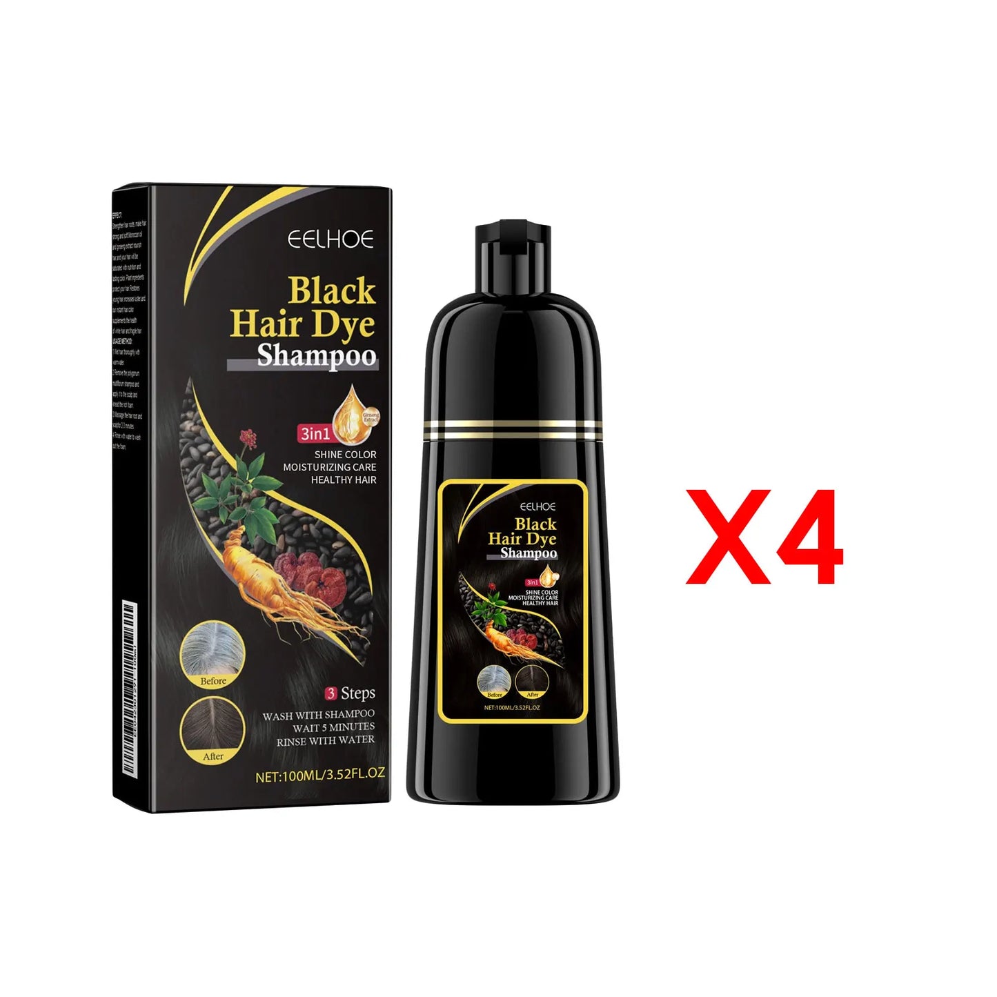 EELHOE 100ml Natural Plant Hair Dye Shampoo – 3-in-1 Grey Coverage for Men & Women
