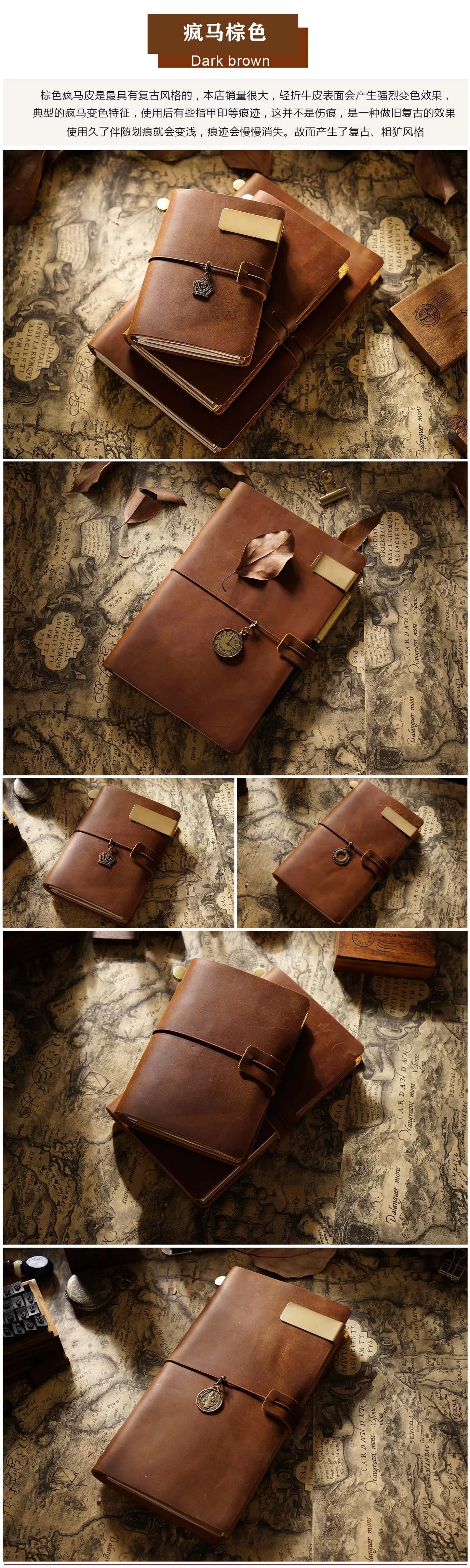 Handmade Genuine Leather Notebook – Vintage Cowhide Diary, Journal & Travel Planner Cover