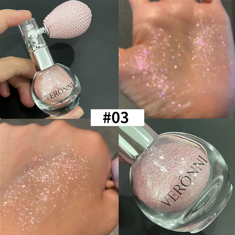 6-Color Diamond Highlighter Powder Spray – Waterproof Glitter Body & Face Bronzer (63.6g)