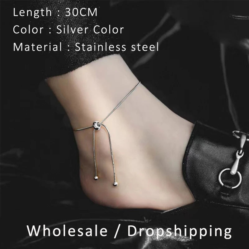Adjustable Stainless Steel Anklet – Women’s Round Snake Chain Bracelet (30cm)
