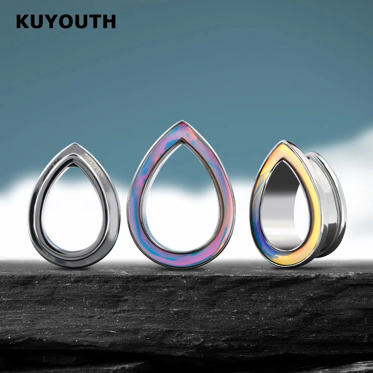 Shell Ear Gauges & Tunnels – Water Drop Stainless Steel Expanders (2PCS)