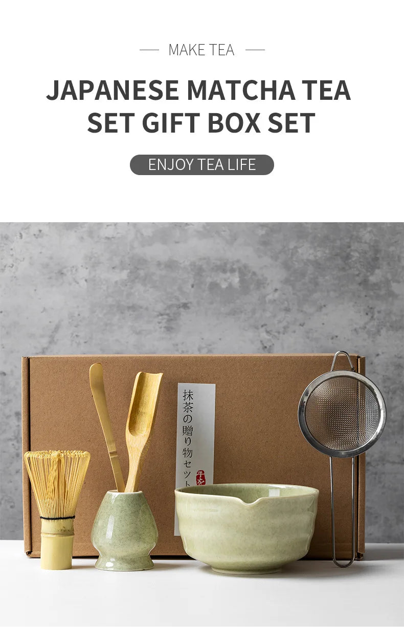 4/5/6PCS Traditional Matcha Tea Set – Bamboo Whisk, Teaspoon, Ceramic Bowl, and Accessories