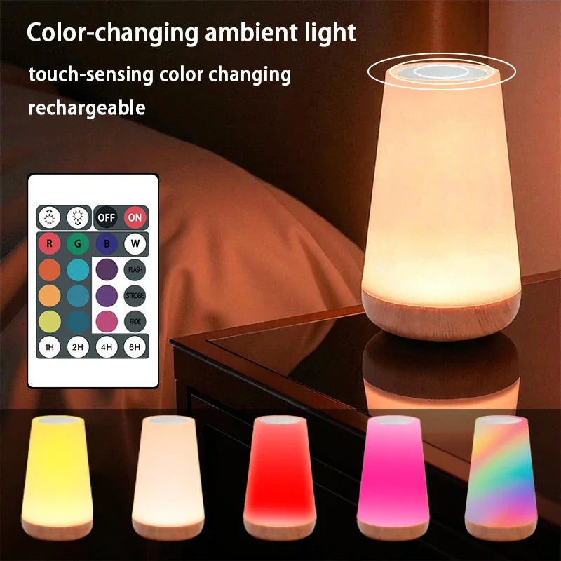 Portable Bedside Table Lamp – Touch & Remote Control, USB Rechargeable