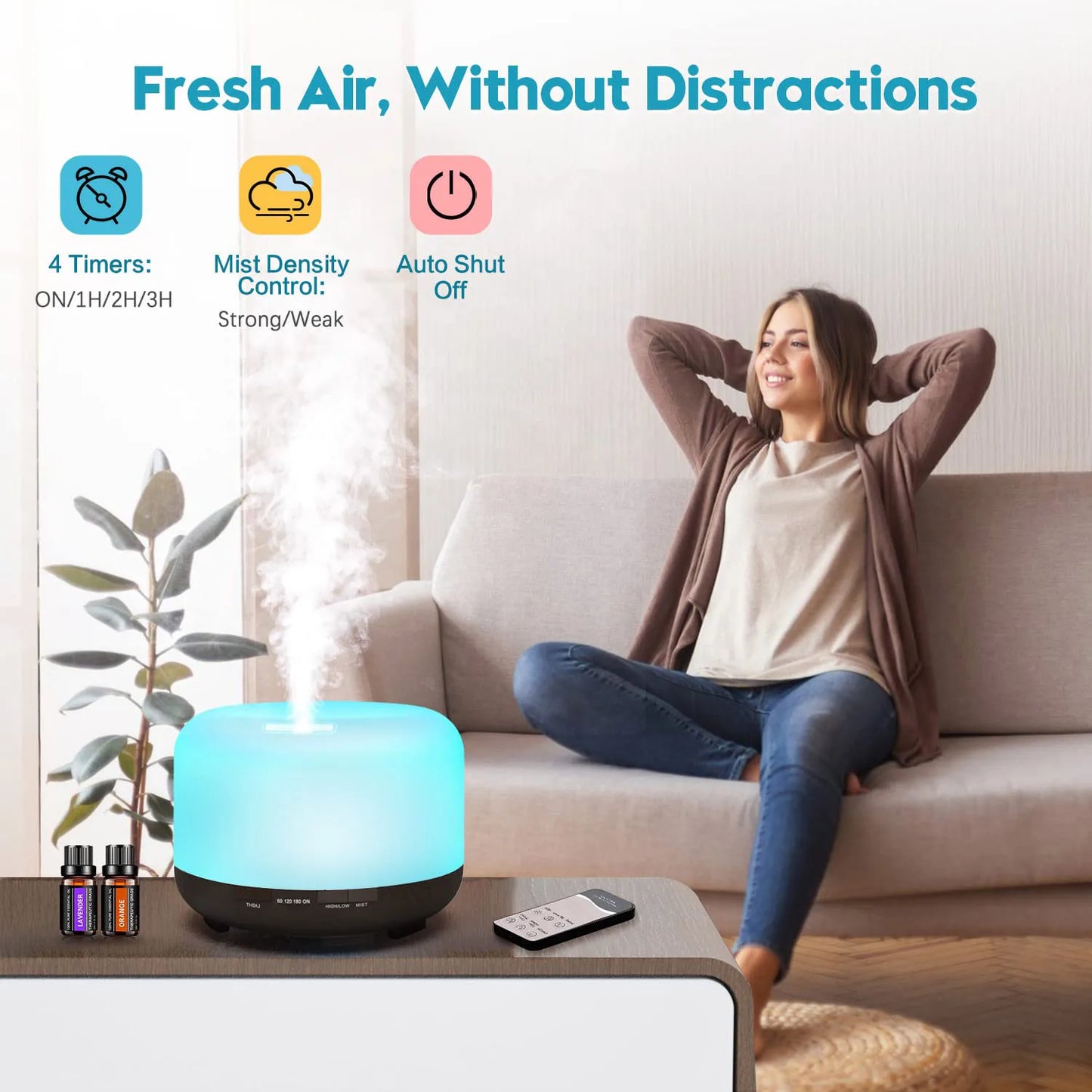 500ml Aromatherapy Oil Diffuser with 6-Bottle Essential Oil Set – Relaxing LED Aroma Humidifier