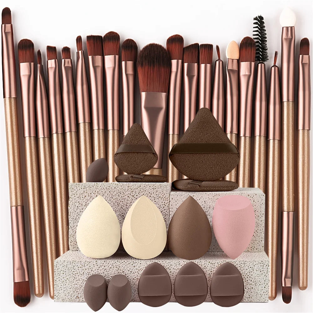 8/20-Piece Eye Makeup Brush Set – With Optional Sponges & Puffs