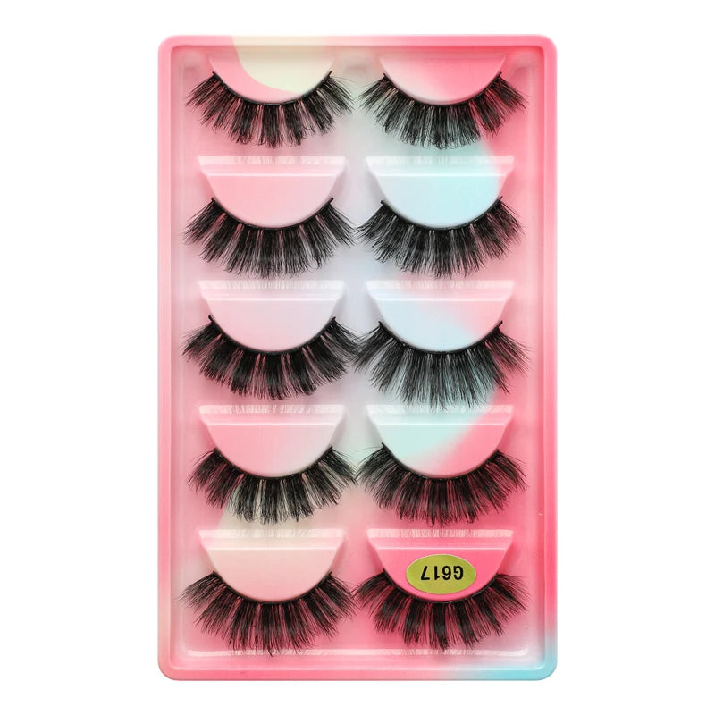 False Eyelash Kit – 3/5 Pairs Fluffy Mink Lashes with Tweezer & Brush
