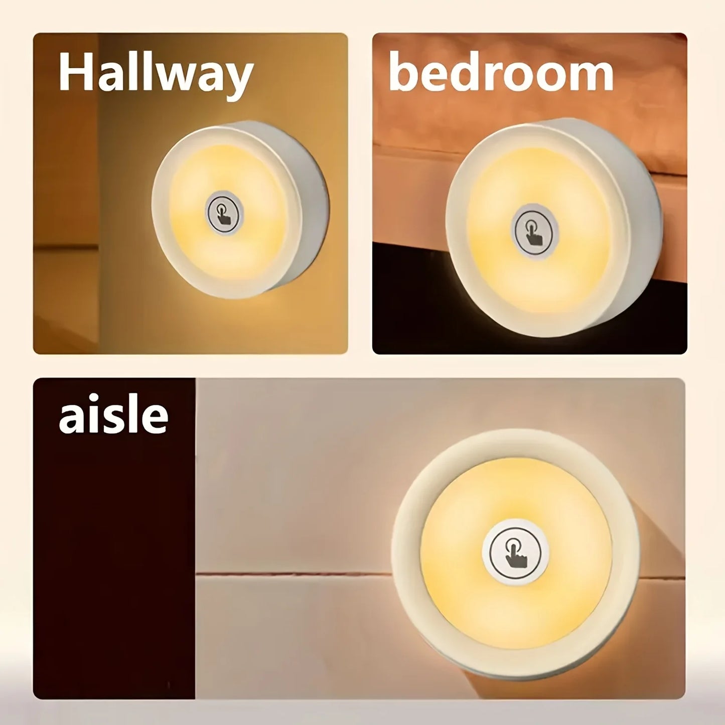 1pc/2pcs LED Touch Night Light – Wireless Stick-On Tap Lamp with 3-Color Dimmable Modes