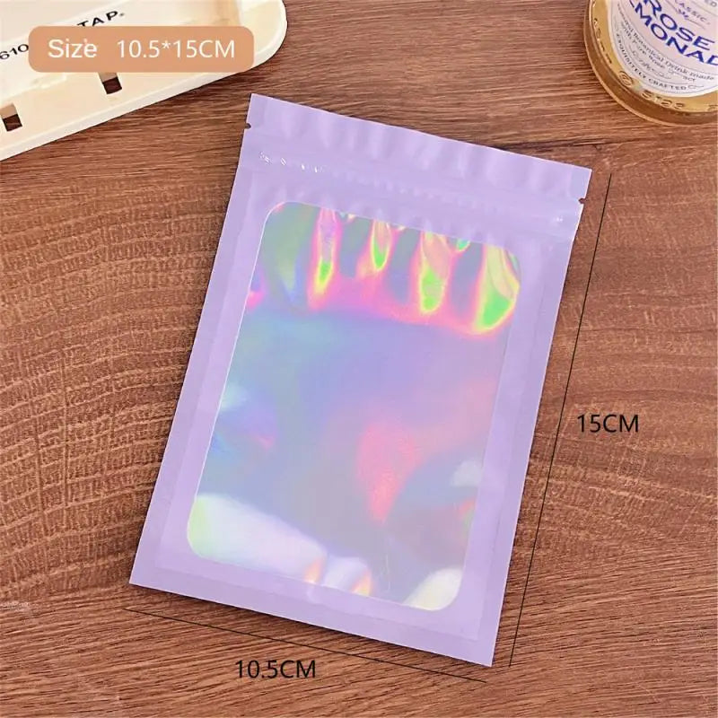 10pcs Holographic Smell-Proof Mylar Bags – Resealable Ziplock Pouches