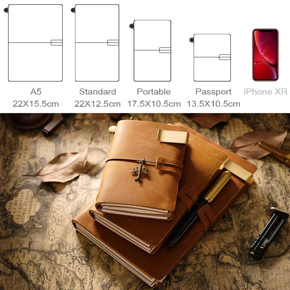 Handmade Genuine Leather Notebook – Vintage Cowhide Diary, Journal & Travel Planner Cover