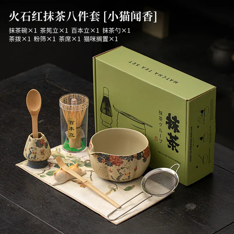Japanese Matcha Tea Set – 2–8pcs Bamboo Whisk & Ceramic Bowl Gift Box