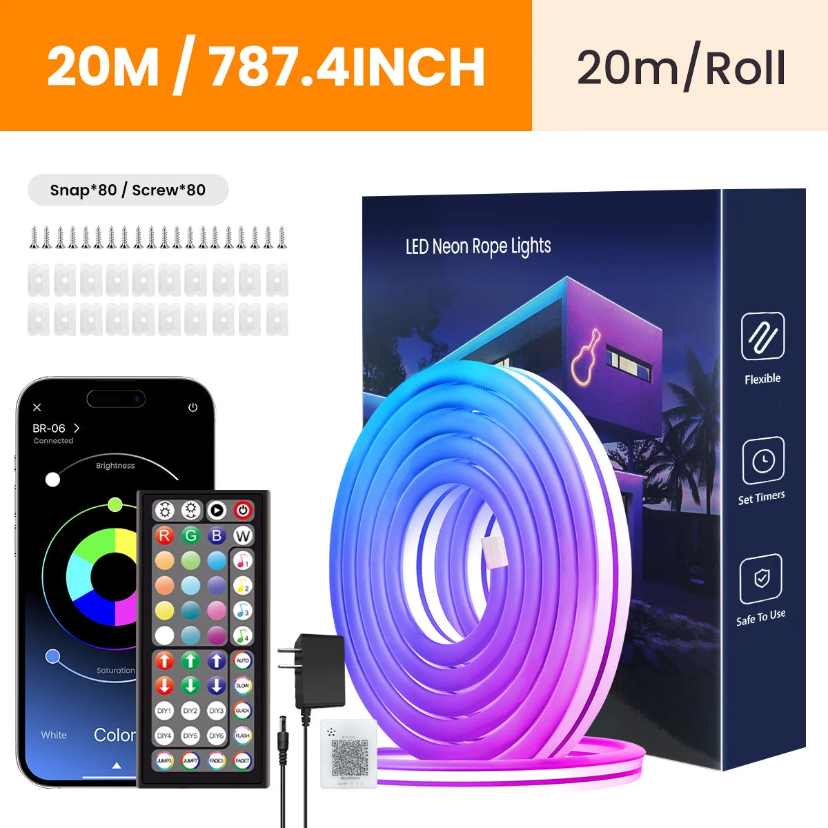 Neon LED Rope Lights – Flexible RGB Strip with Remote & App Control
