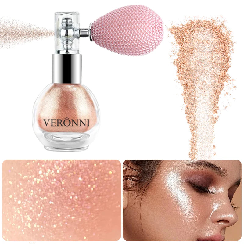 6-Color Diamond Highlighter Powder Spray – Waterproof Glitter Body & Face Bronzer (63.6g)