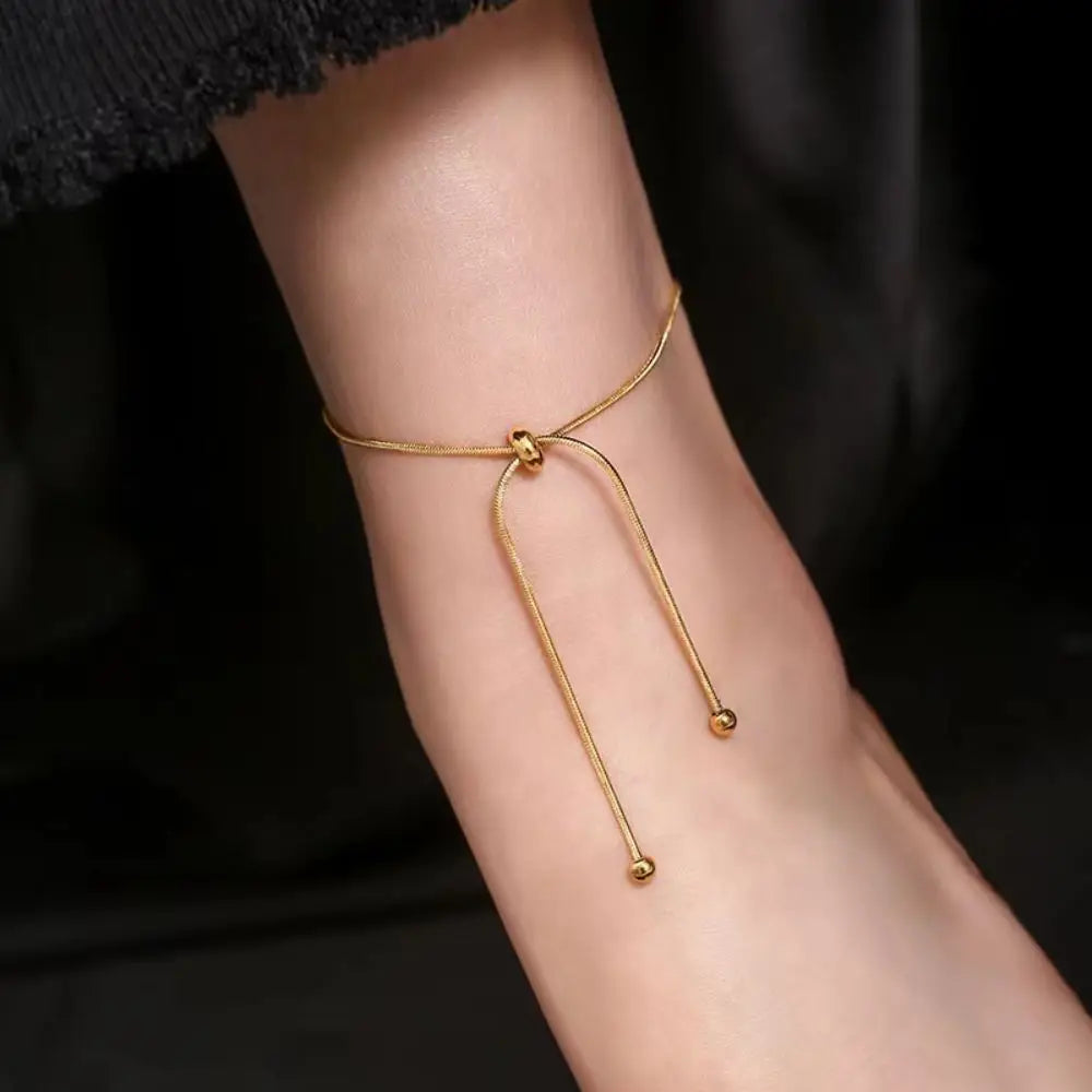 Adjustable Stainless Steel Anklet – Women’s Round Snake Chain Bracelet (30cm)