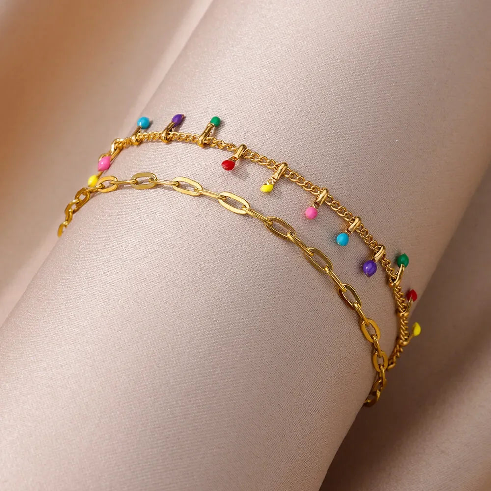 Boho Drop Anklet – Women’s Gold Stainless Steel Wedding & Aesthetic Jewelry (20+5cm)