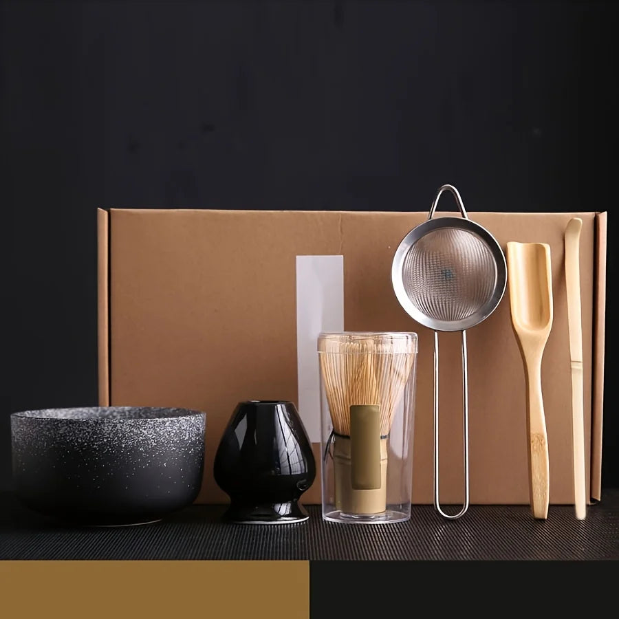 6PCS Japanese-Style Matcha Tea Set – Bowl, Spoon, Whisk, Sieve, and Accessories