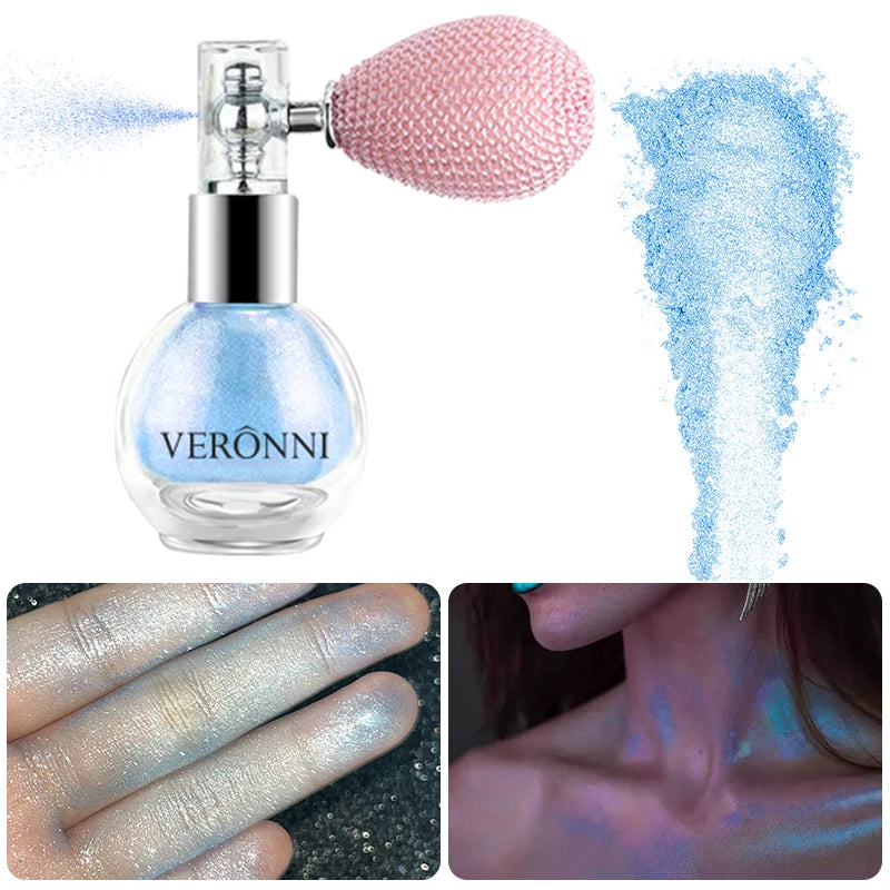 6-Color Diamond Highlighter Powder Spray – Waterproof Glitter Body & Face Bronzer (63.6g)