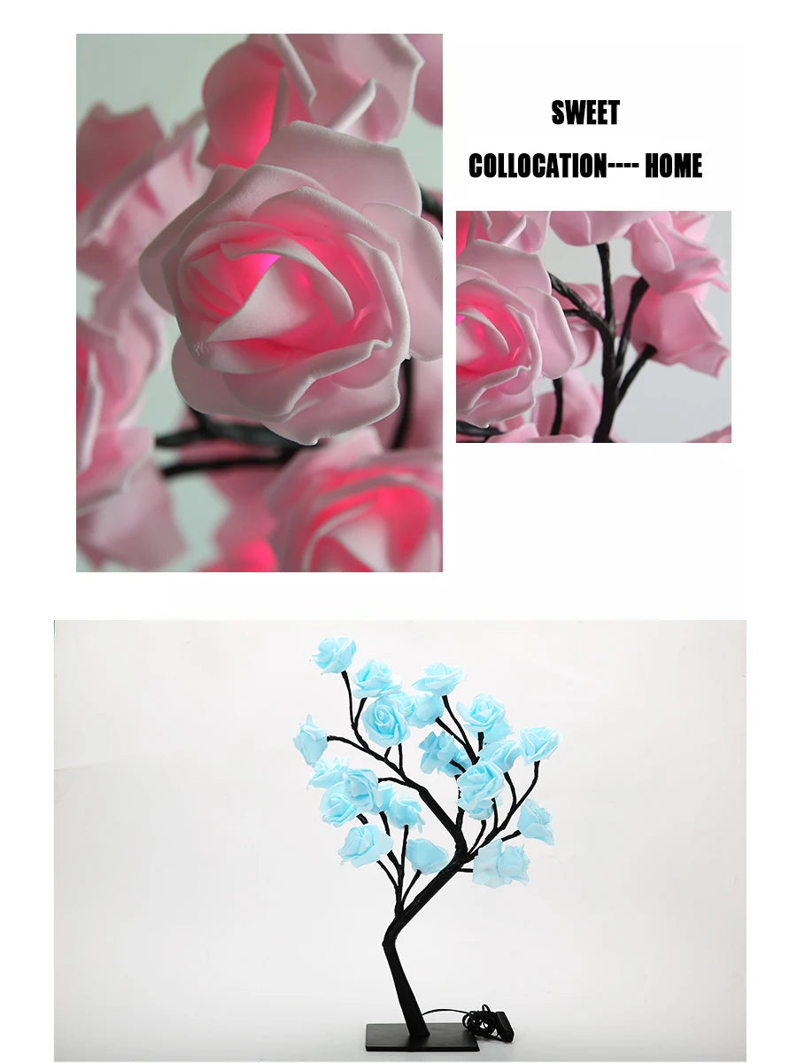 24-LED Rose Tree Table Lamp – Fairy Flower Night Light