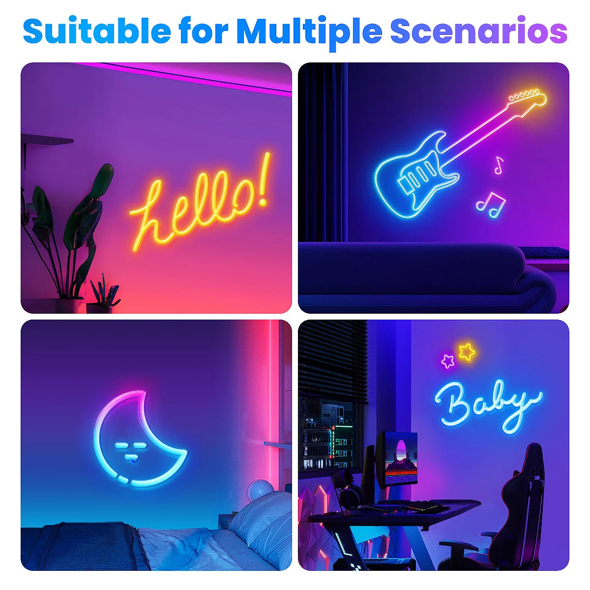 Neon LED Rope Lights – Flexible RGB Strip with Remote & App Control