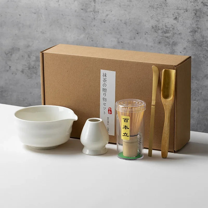 4/5/6PCS Traditional Matcha Tea Set – Bamboo Whisk, Teaspoon, Ceramic Bowl, and Accessories