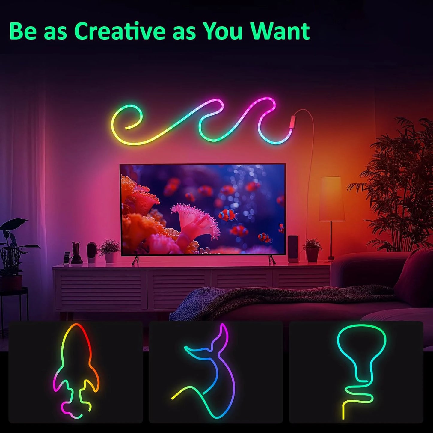 Neon LED Rope Lights – Flexible RGB Strip with Remote & App Control