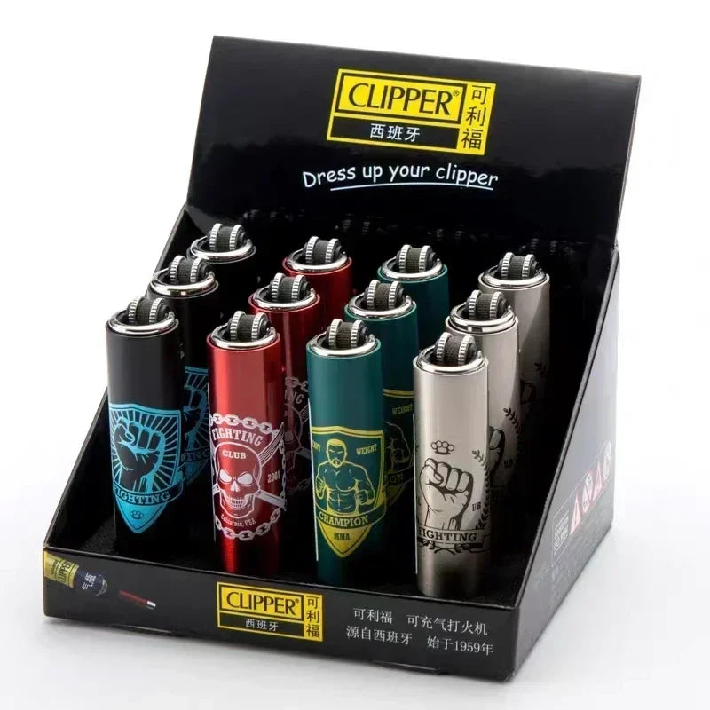 Metal Clipper-Style Butane Lighter – Sand Wheel Igniter (12-Pack)