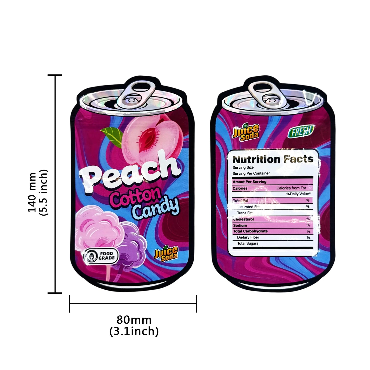 50pcs Holographic Juice Can Stand-Up Mylar Bags – Resealable Zip Pouches