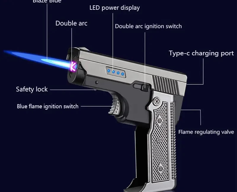 Windproof Gas-Electric Plasma Lighter – USB Type-C Rechargeable Folding Gun-Shaped Torch