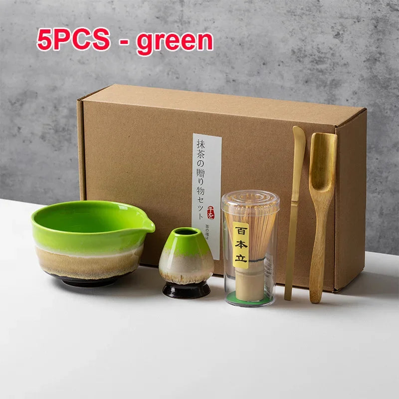 4/5/6PCS Traditional Matcha Tea Set – Bamboo Whisk, Teaspoon, Ceramic Bowl, and Accessories