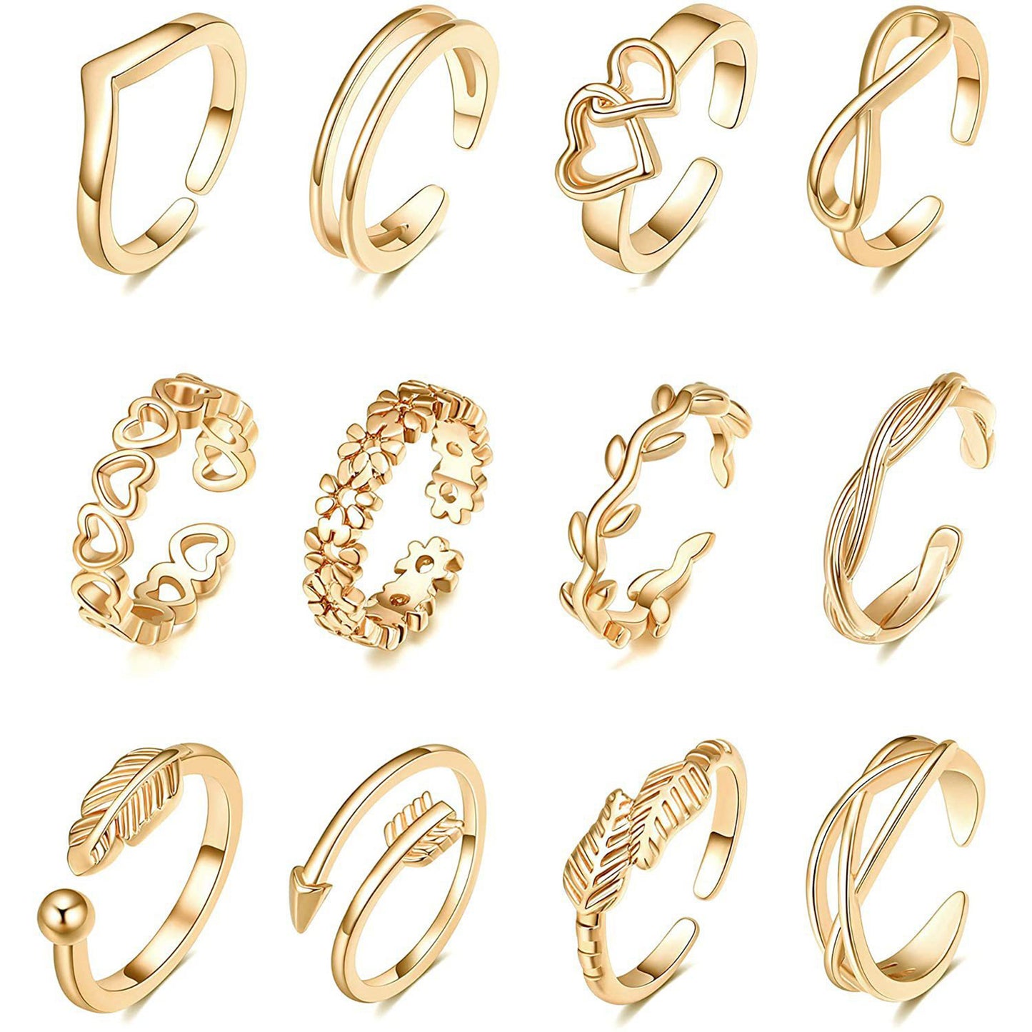 Adjustable Toe Ring Set – 7/10/12pcs Gold & Silver Summer Jewelry