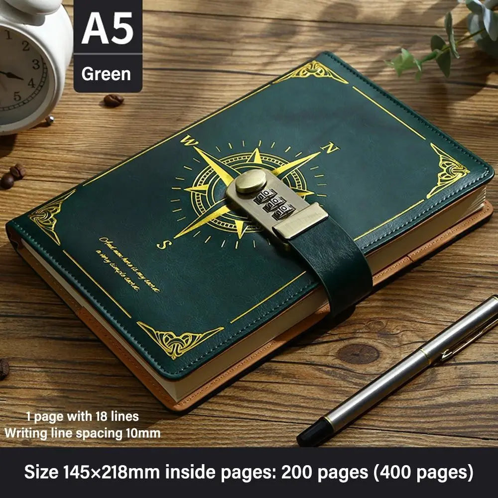 A5 Retro Password Lock Notebook – 200 Sheets Creative Thickened Diary & Stationery