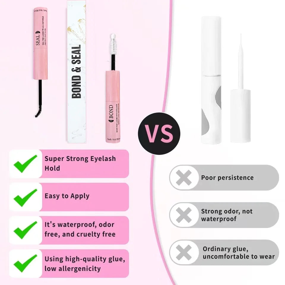 Lash Bond & Seal Kit – Strong Hold Glue, Sealant, Remover & Tweezers for Individual Lash Extensions (10ml + 5ml)