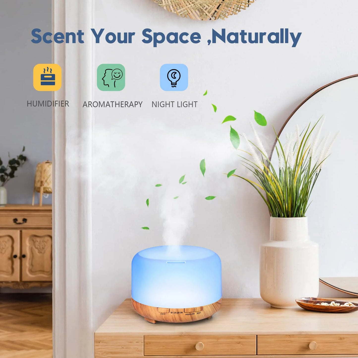 500ml Aromatherapy Oil Diffuser with 6-Bottle Essential Oil Set – Relaxing LED Aroma Humidifier
