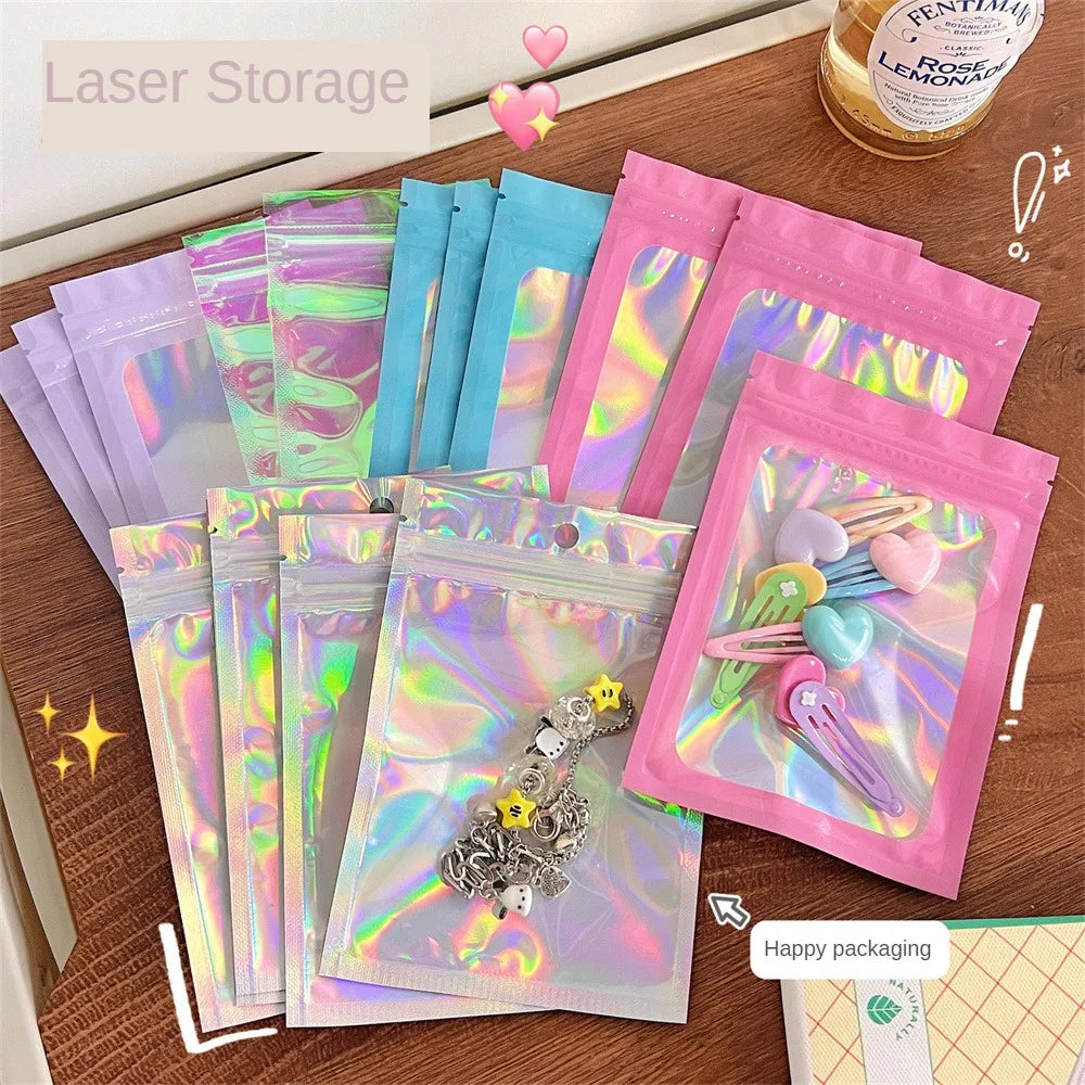 10pcs Holographic Smell-Proof Mylar Bags – Resealable Ziplock Pouches