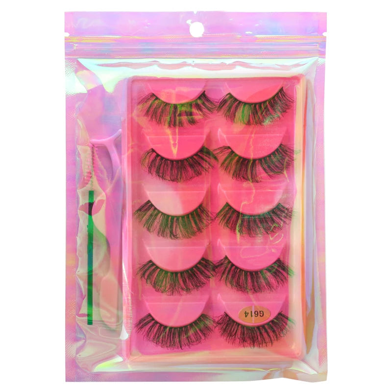 False Eyelash Kit – 3/5 Pairs Fluffy Mink Lashes with Tweezer & Brush