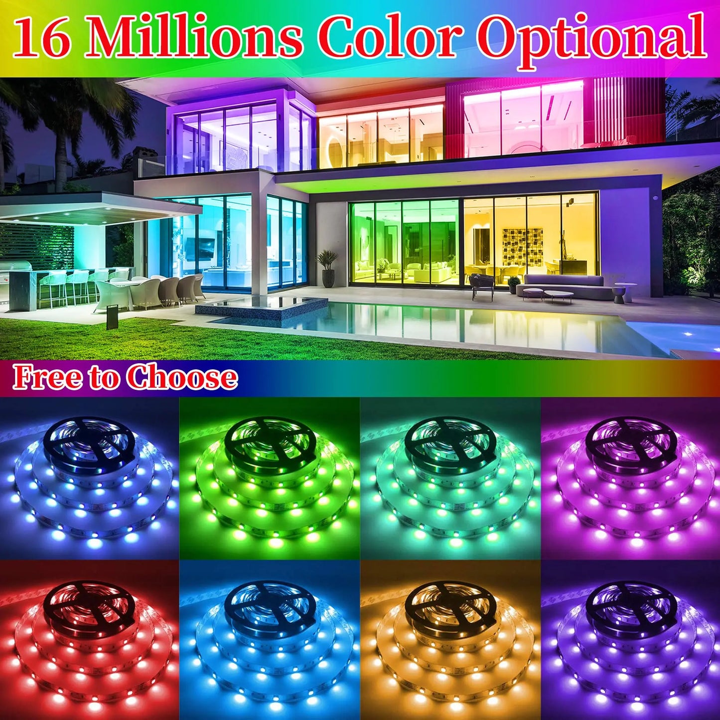 RGB LED Strip Lights – Music Sync Rope Lights with Remote & App Control (16ft–196ft)