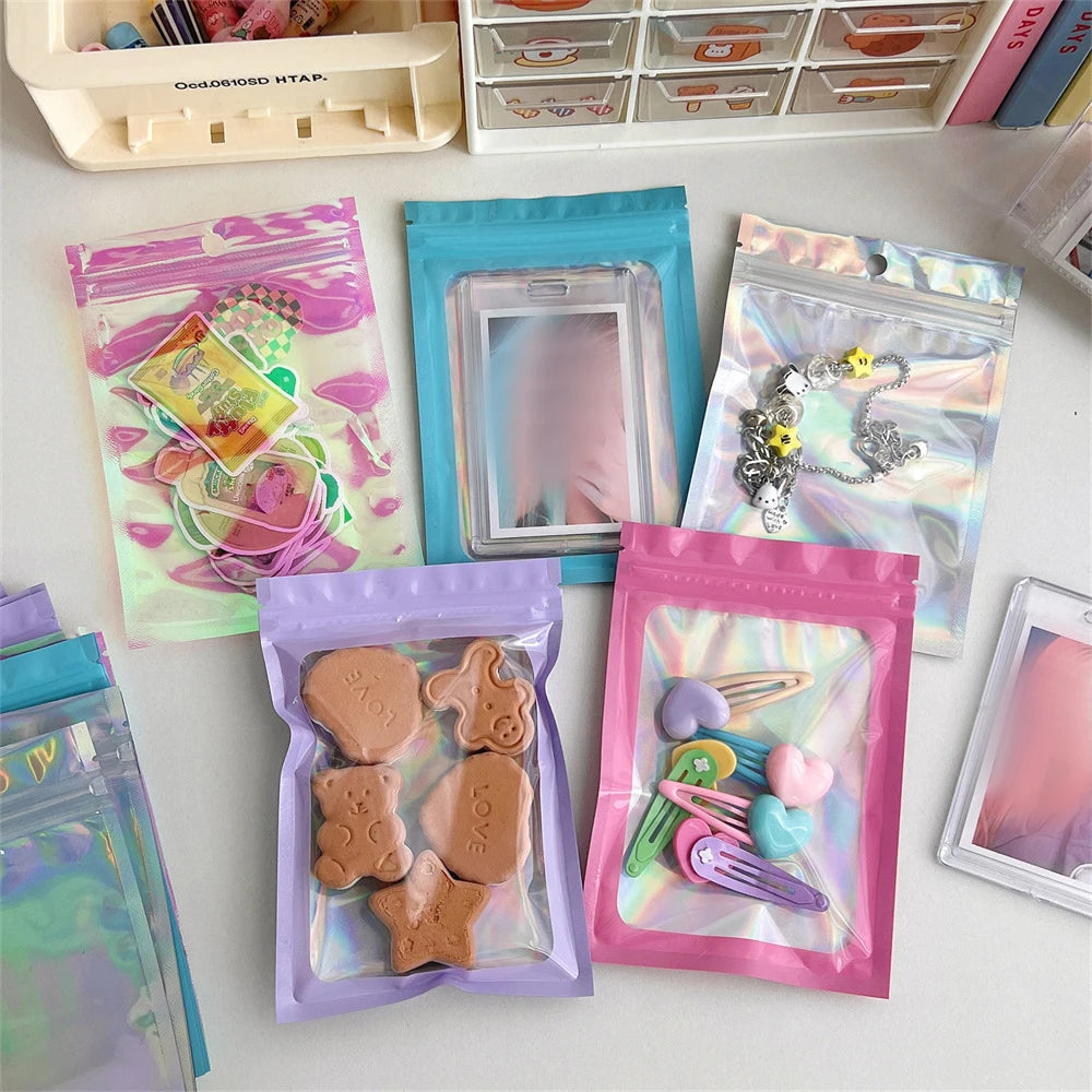 10pcs Holographic Smell-Proof Mylar Bags – Resealable Ziplock Pouches
