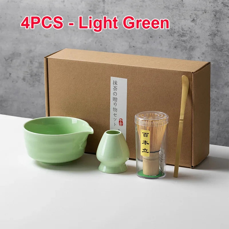 4/5/6PCS Traditional Matcha Tea Set – Bamboo Whisk, Teaspoon, Ceramic Bowl, and Accessories