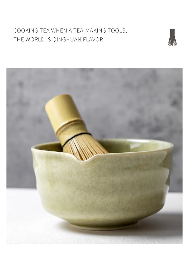 4/5/6PCS Traditional Matcha Tea Set – Bamboo Whisk, Teaspoon, Ceramic Bowl, and Accessories