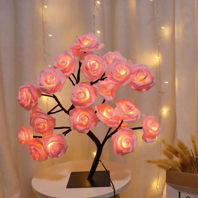 24-LED Rose Tree Table Lamp – Fairy Flower Night Light