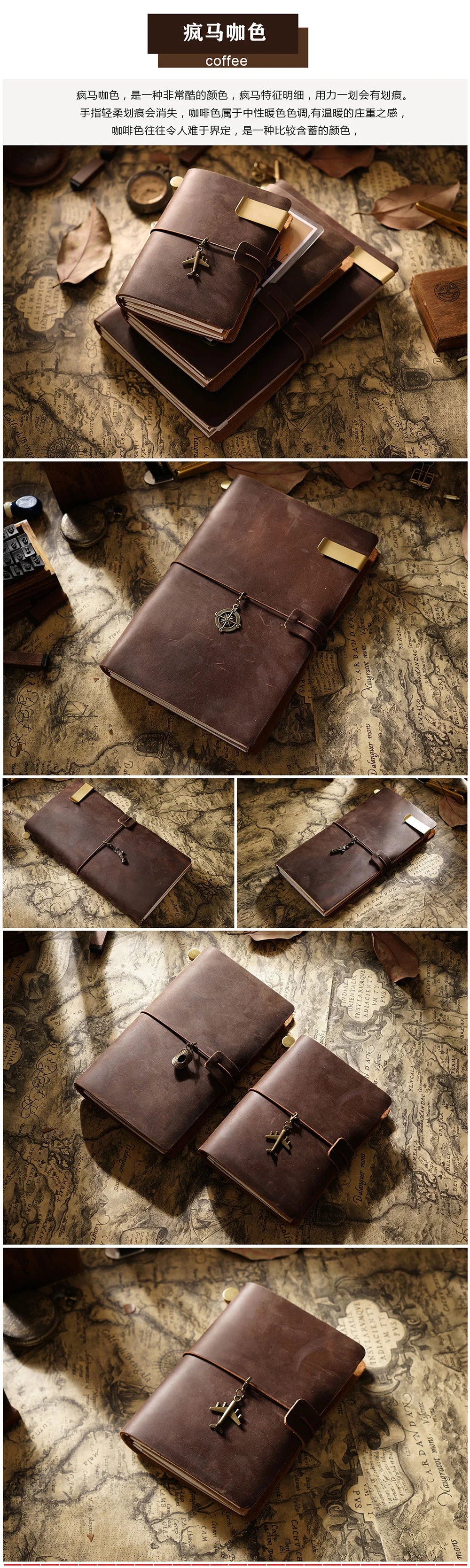 Handmade Genuine Leather Notebook – Vintage Cowhide Diary, Journal & Travel Planner Cover