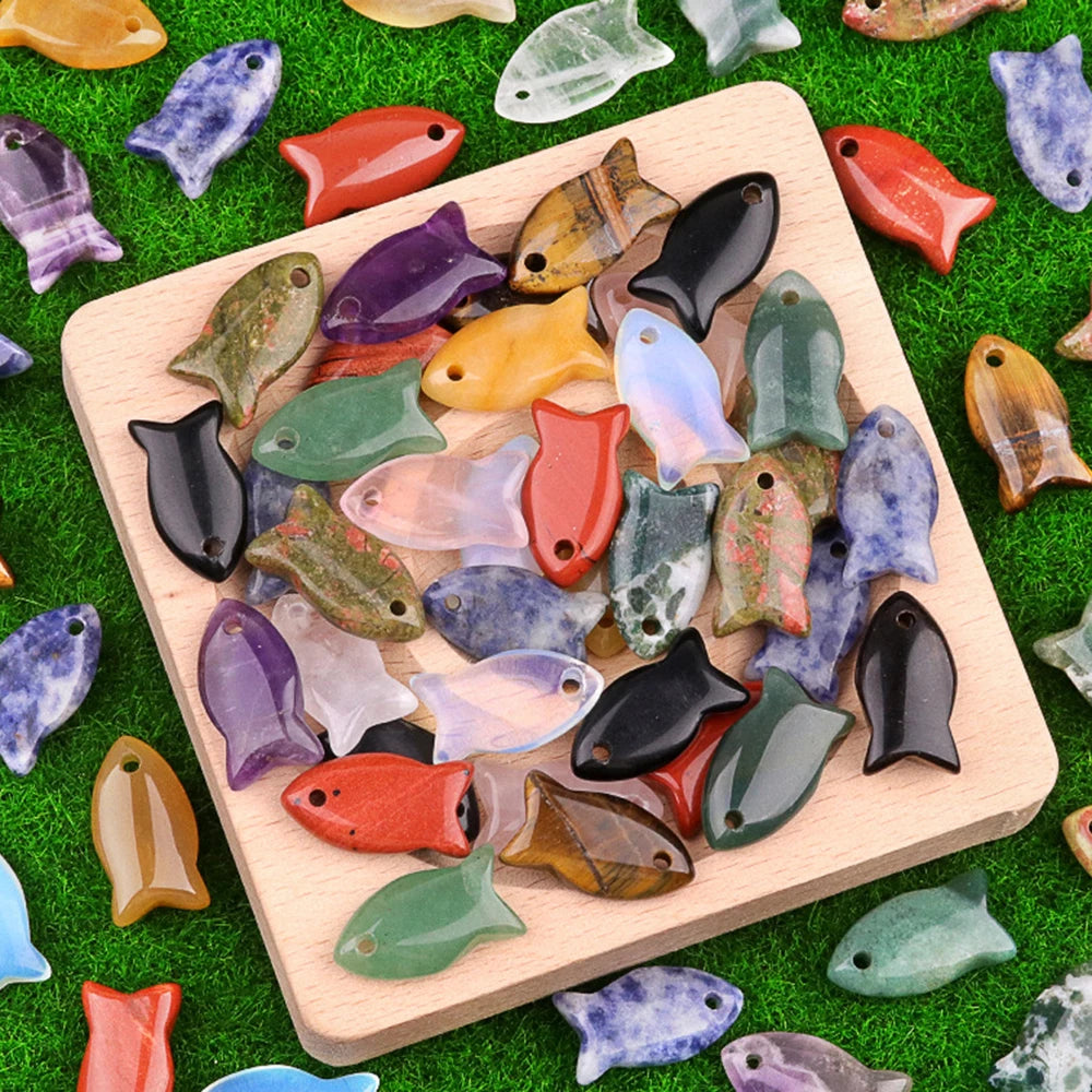 Small Fish Figurine Stone Pendant – Natural Crystal Gemstone for Jewelry & DIY Accessories