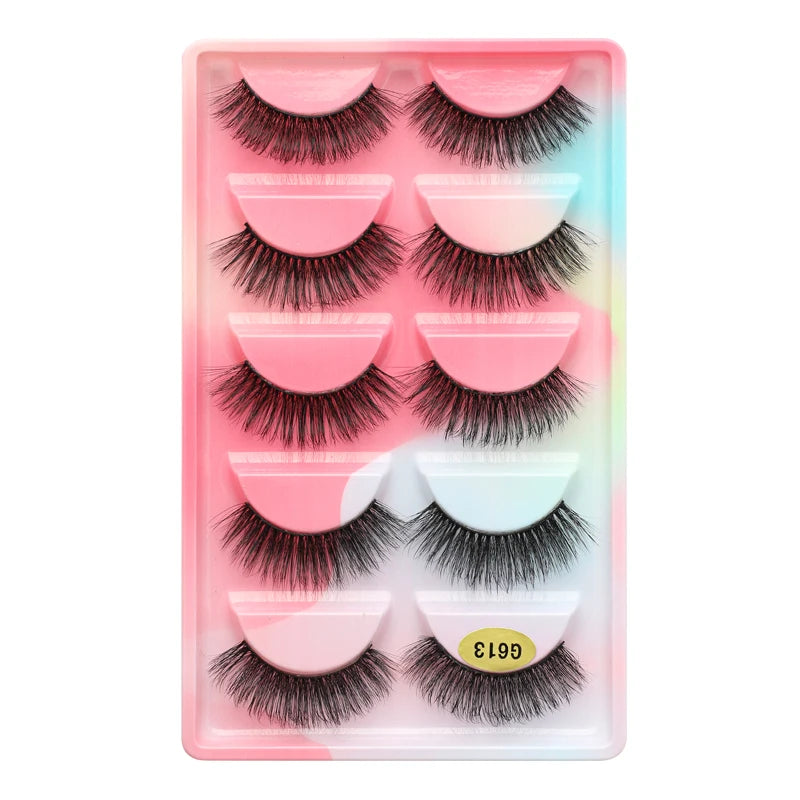 False Eyelash Kit – 3/5 Pairs Fluffy Mink Lashes with Tweezer & Brush