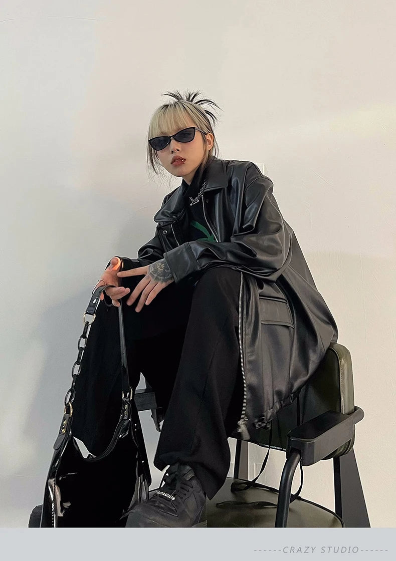 Oversized Faux Leather Jacket – Casual Cool Street Style